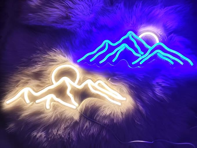Ulalaza LED Decorative Lights USB Mountains Sunrise Sunset Led Neon Signs Home Decoration Wall Art Holiday Gift Brightness Adjustable 16.5''x11.8''-Ruum Studio Home