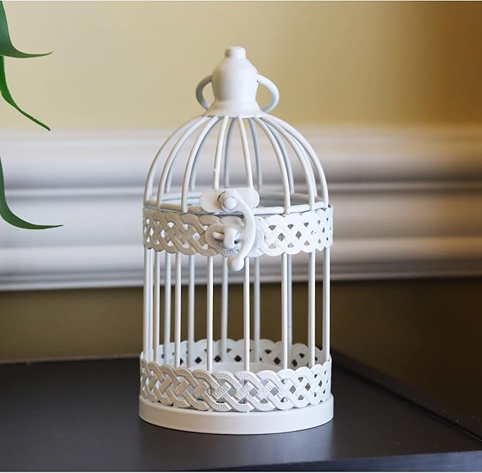 Vela Lanterns Bird Cage Decor Candle Holder Lantern Decorative Wedding Table Centerpiece Decorations, White, Small, Set of 4-Ruum Studio Home