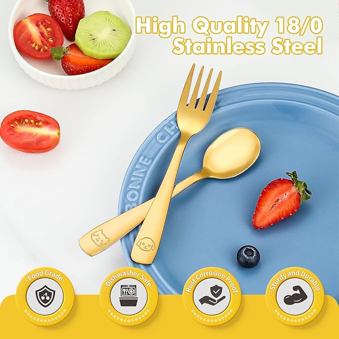 DRKIO Stainless Steel Toddler Utensils Set - 6 Pieces Kids Silverware Set Children Safe Food Grade Small Forks and Spoons Dishwasher Safe Mirror Polished-Ruum Studio Home