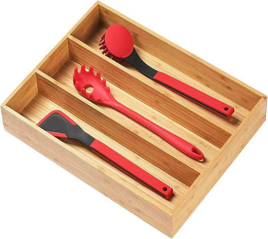 Umilife Bamboo Kitchen Utensils Organizer, 13 Inch Drawer Dividers for Silverware, Extra Deep Holder, with Non-Slip Feet, Wood Caddy for Flatware Cutlery-Ruum Studio Home