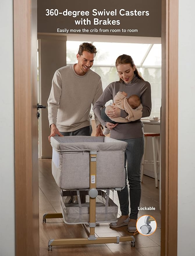 Baby Bassinet Bedside Sleeper, besrey Bedside Bassinet for Newborn Infant with Comfy Mattress, 9 Height Positions, Adjustable Bedside Crib with 360° Swivel Wheels Bassinet for Baby with Storage Basket-Ruum Studio Home