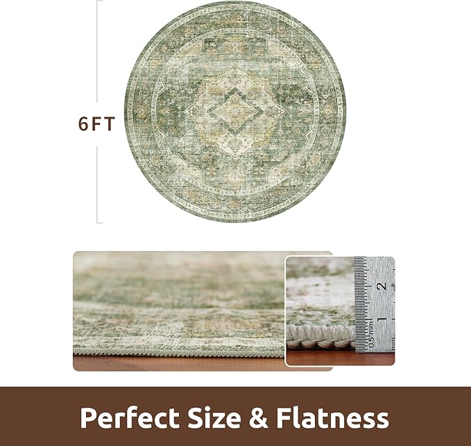 AMOAMI-6FT Round Rug-Rugs for Living Room-Vintage Soft Olive Green Rugs for Bedroom-Non Slip Circle Rug-Machine Washable Rug for Dining Room Living Room Bedroom Office Under Table-Ruum Studio Home