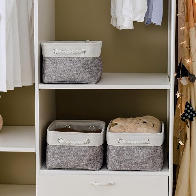 TheWarmHome Storage Bins for Shelves - 13.8L×9.8W×6.7H inch 3 Pack Medium Collapsible Storage Baskets for Organizing | Fabric Storage Cubes for Linen Closet Toy Home (White&Grey)-Ruum Studio Home