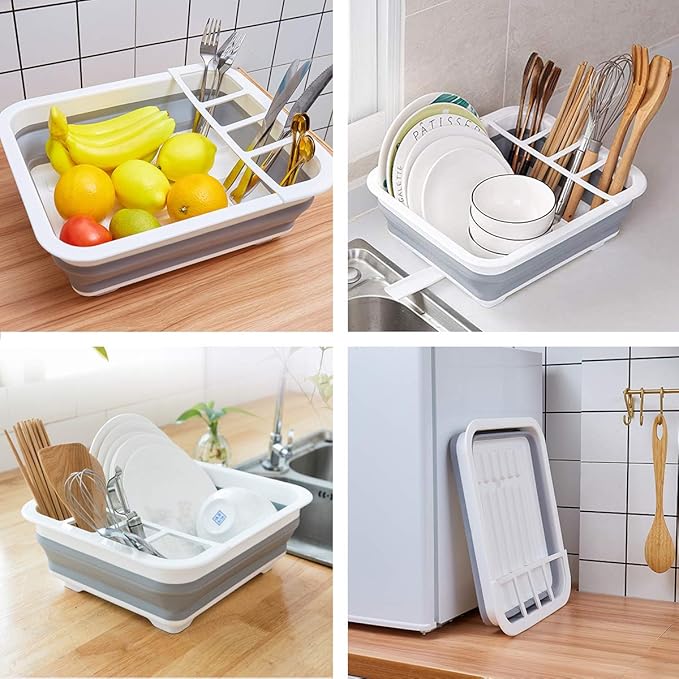 THANSTAR Collapsible Dish Drying Rack Portable Dinnerware Drainer Organizer for Kitchen RV Campers Travel Trailer Space Saving Kitchen Storage Tray-Ruum Studio Home