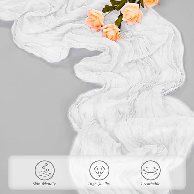 10FT 12 Pack White Cheesecloth Table Runner 20 x 120 Inch Long Rustic Gauze Cheese Cloth Table Runner for Wedding Bridal Baby Shower Table Decorations Boho Fabric Sheer Birthday Party Table Decor-Ruum Studio Home