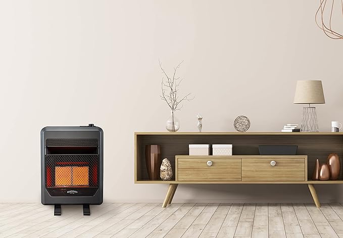 B20TNIR-BB Ventless Natural Gas Infrared Space Heater with Thermostat Control for Home & Office, 20000 BTU, Heats Up to 950 Sq. Ft., Includes Wall Mount, Base Feet, and Blower, Black-Ruum Studio Home