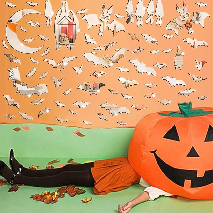 Easma Halloween Bats Wall Stickers 3D Scary Bats Decor for Door Decals Haunted House Party Decorations Silver Removable Halloween Wall Decal Peel and Stick for Kids Baby Bedroom Bathroom Playroom-Ruum Studio Home