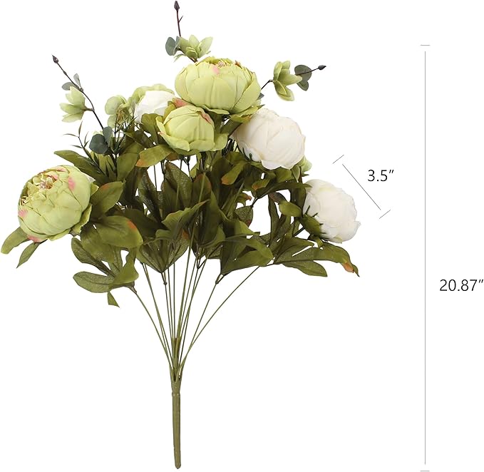 Duovlo Fake Flowers Vintage Artificial Peony Silk Flowers Wedding Home Decoration,Pack of 1 (New Green)-Ruum Studio Home