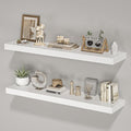 Floating Shelves for Wall,40" W x 8" D x 1.5" H, Wooden Wall Mounted Display Shelves with Invisible Brackets for Living Room, Bedroom, Bathroom, Kitchen Decor and Storage, Set of 2, White-Ruum Studio Home