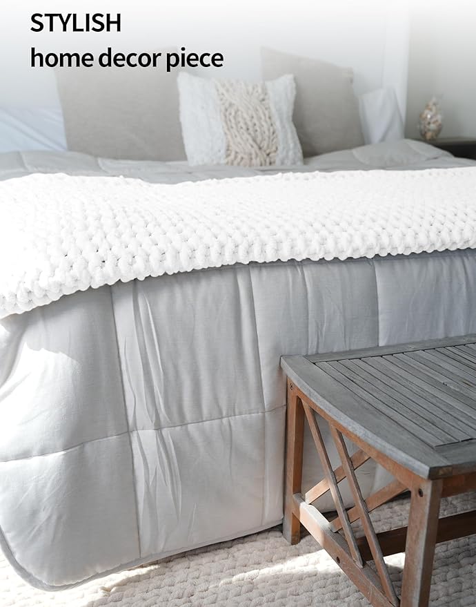 YnM Chunky Throw Blanket, Medium-Weight, Hand Knitted with Chenielle Yarn, Skin Friendly, Ventilated and Breathable, Machine Washable, Home Décor Piece for Couch, Sofa and Bed (White, 50x60 Inch)-Ruum Studio Home