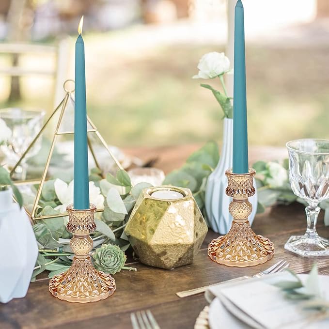 Candlestick Holders Set, 12Pcs 4" H Taper Candle Holders Bulk, Glass Candle Holders for Wedding, Festival, Party & Windowsill Decor, Gold-Ruum Studio Home