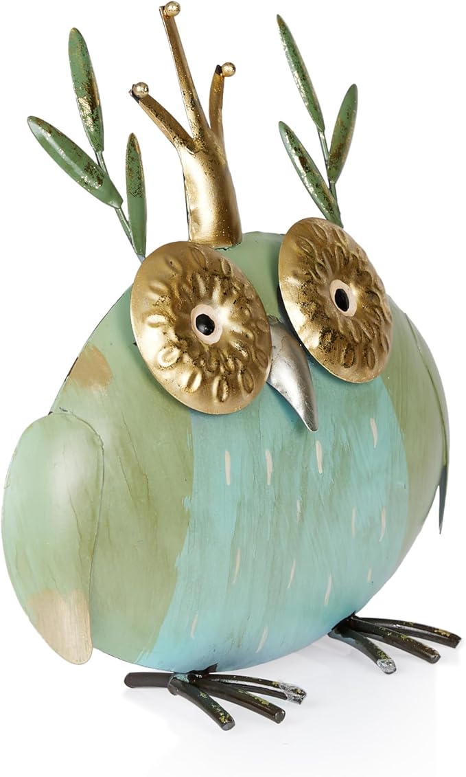 Alpine Corporation MCC808HH Metal Owl Queen, Whimsical Animal Outdoor Décor for Patio, Lawn & Garden, 8"H, Multicolor-Ruum Studio Home