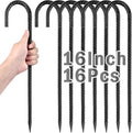 16 Inch Ground Stakes Heavy Duty,16 Pack Metal Fence Stakes for Ground for Wire Fencing,Heavy Duty Long Tent Stakes for Trampolines Camping Canopies and Swing Set-Ruum Studio Home