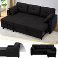 84 Inches Fabric Sectional Sofa w/Pull Out Sofa Bed & Adjustable Back, Tufted L Shaped Couch w/Storage Chaise, Sleeper Sectional Sofa w/USB Port & Cup Holders for Living Room, Black-Ruum Studio Home