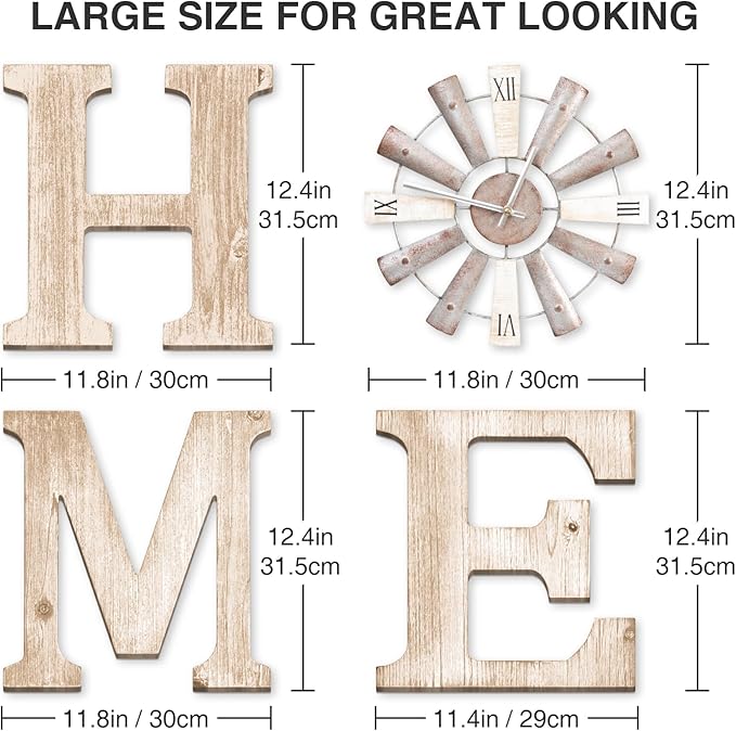 Farmhouse Home Signs with Windmill Clock Wall Decor Rustic Home Letters Wall Art for Living Room Kitchen Entryway Dining Room Bedroom (water-white)-Ruum Studio Home