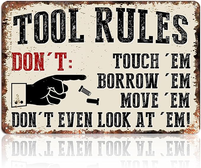 Garage Signs Metal Wall Decor - Vintage Tool Rule Metal Tin Signs for Men, Funny Shop Accessories Bar Decoration for Man Cave 8x12 Inch-Ruum Studio Home