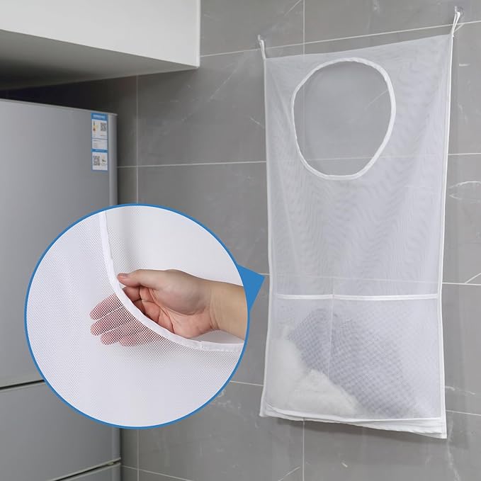 Saves Space Door-Hanging Laundry Bag,Door Hanging Laundry Hamper with 2 Different Types of Hooks, Polyester Fabric Hanging Laundry Basket for Clothes Size 22"X37" -2 Pack White-Ruum Studio Home