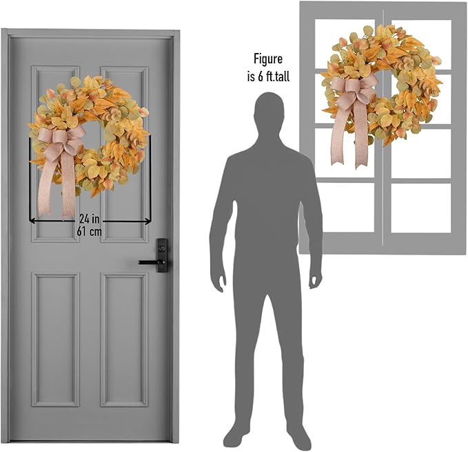 Fall Wreath for Front Door 24 Inch, Autumn Colored Faux Leaves Wreath with Bow, Simple & Minimalist Fall Decoration for Home Farmhouse Door Wall Window Indoor/Outdoor-Ruum Studio Home