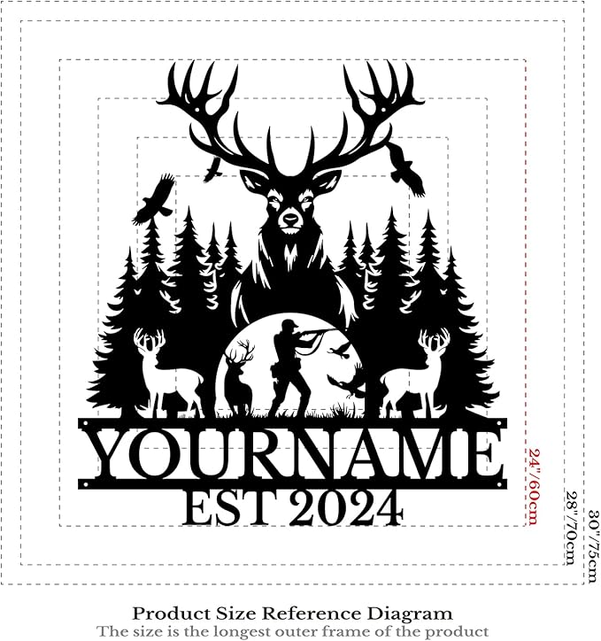 Personalized Deer Forest Name metal Signs,Custom Shed Metal Wall Decor,Black Deer Metal Wall Art Decor,Deer Home Metal Signs Plaques,Outdoor wall Decorative Signage (Style D)-Ruum Studio Home