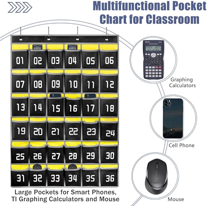 Loghot Classroom Accessories Closet Pocket Chart for Cell Phones Holder Wall Door Hanging Organizer (36 Pockets Black 2Pc)-Ruum Studio Home