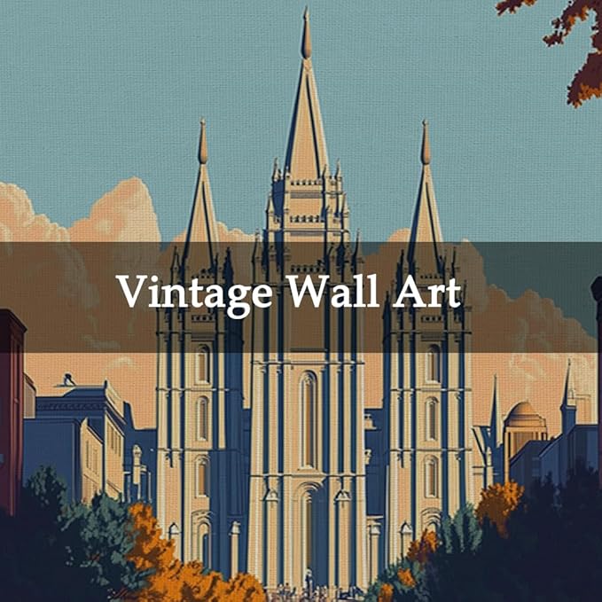 WREVERW Vintage Salt Lake City Poster Canvas Print with Wooden Hanger Frame, Featuring the Historic Salt Lake Temple, Wall Art for Home and Office Decor, 16x23 inches-Ruum Studio Home