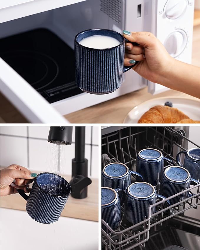 famiware Coffee Mug Set for 6, Star 12 oz Catering Mugs Cup Set with Handle for Coffee, Tea, Cocoa, Milk - Ceramic Stoneware Drinkware Set, Nebulas Blue-Ruum Studio Home