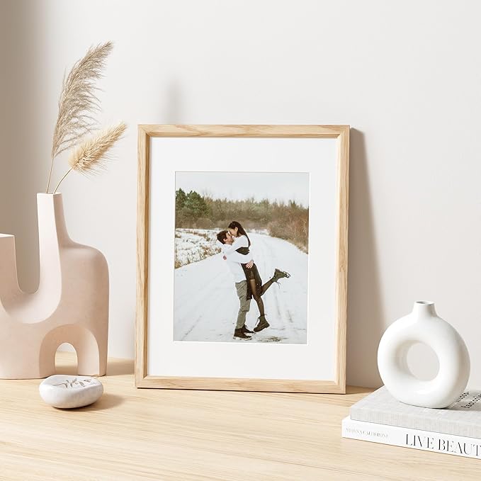11x14 Picture Frame Natural Solid Oak Photo Frames with 8x10 Removable Mat Wall Hanging Large Handcrafted Frame with HD Plexiglass Wall and Tabletop Display Large Poster Frame-Ruum Studio Home
