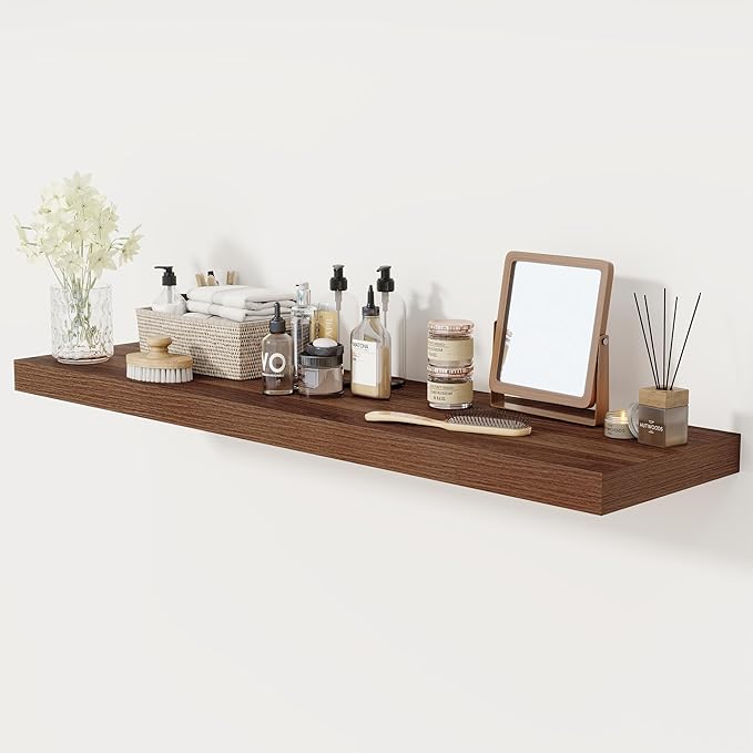 Floating Shelves 48 Inch Long, 12 Inch Deep Floating Shelves for Wall, 48 x 12 Large Wall Shelves for Home Storage & Display, 2" Thicked Floating Shelf for Bedroom, Living Room, Walnut Color, 1 Pack-Ruum Studio Home