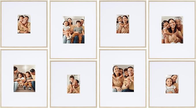 Camden Reed Arcadia 8 Piece Oversized Gallery Wall Frame, 16x20 and 16x16 Inch Matted Frames for Featuring 8x10 and 5x7 Inch Photographs or Art Prints, Natural Finish-Ruum Studio Home