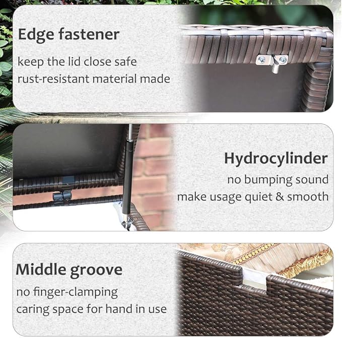 Super Patio Wicker Outdoor Patio Storage Box Waterproof, 120 Gallon Large Deck Box Rattan Storage Bin for Cushions, Garden Tools, Pool, Brown-Ruum Studio Home