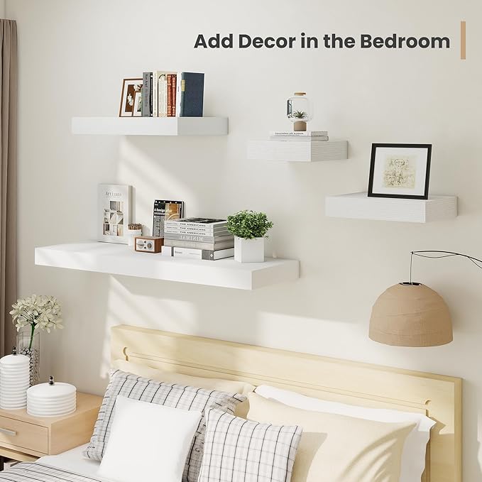 Heimlove 12 Inch Deep Floating Shelves, 12 x 12 inches Long Wall Shelf, Large Extra Display Shelf & Storage Shelf, Rustic Wood Wall Shelves for Fireplace Mantel, White - 2Pack-Ruum Studio Home