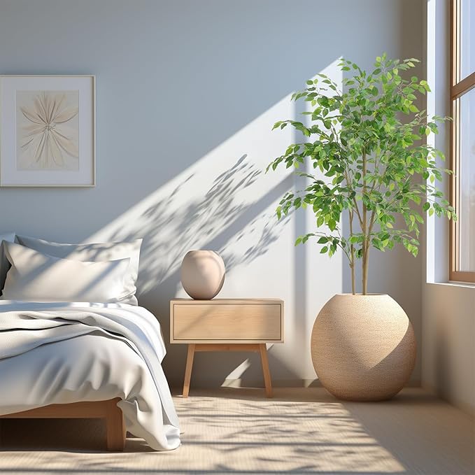 Tall UV Resistant Ficus Tree Artificial，5ft(60in) Faux Ficus Tree with Realistic Smooth and Shiny Leaves， Fake Trees Indoor Outdoor for Home Office Living Room Bedroom Foyer Porch Decor.-Ruum Studio Home