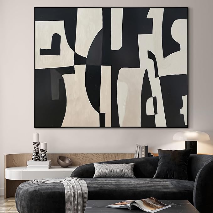 SIGNWIN 60"x72" Extra Large Framed Wall Art Black and White Abstract Geometric Design, Minimalist Modern Print for Home Living Room Bedroom Decor (Frame Assembly Required)-Ruum Studio Home