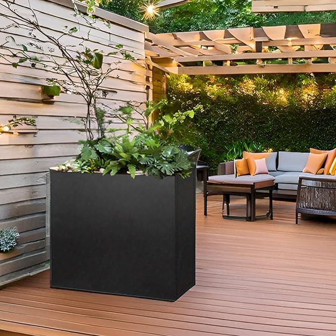 Galvanized Steel Metallic Heavy Planter for Outdoor Plants Metal Outdoor Planter Spliced Flower Box with Partitions for Outside,Indoor,Garden (Black, 24 * 10 * 24)-Ruum Studio Home