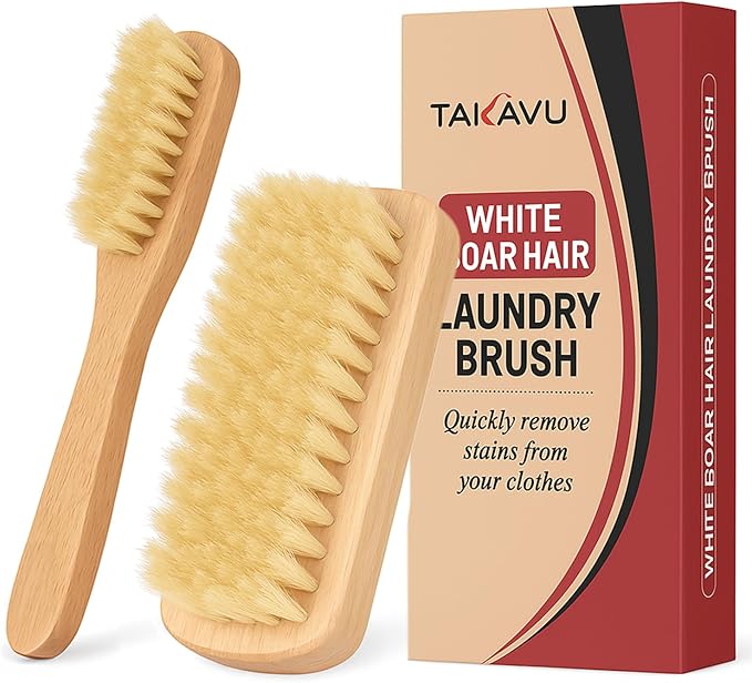 Boar Bristle Laundry Stain Brush Set by TAKAVU, Stiff Pure Boar Bristle for Scrubbing Out Tough Stains on Delicate Fabrics Knits Cotton Leather Washable Fabrics-Ruum Studio Home