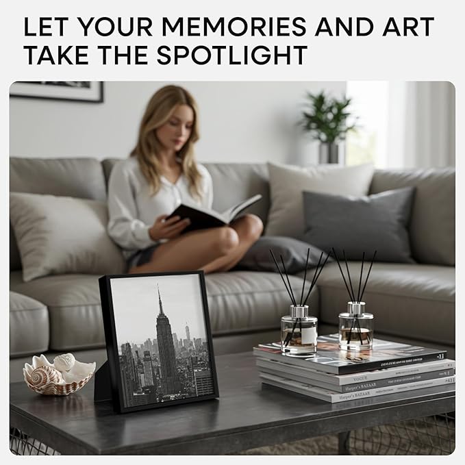 Homeforia Black Picture Frame 8.5 x 11, High End Metal 8.5x11 Poster Frames with Mat 6x8 Photo, 8.5 x 11 Frame Matted to 6 by 8 Art, 8.5by11 Wall or Tabletop Frames, Tempered Glass, Wall Kit, Set of 1-Ruum Studio Home