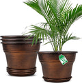 Plant Planters Pots Set of 4 Pack 16 Inch，Large Plastic Flower Pot for Indoor Plants with Drainage Holes & Trays, Resin Decorative Container Sets with Saucer for House Outdoor Garden Plant Copper-Ruum Studio Home