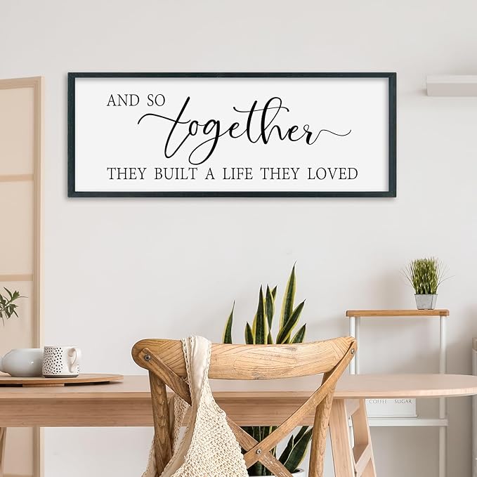 SRSZHIYUE And So Together They Built A Life They Loved Above Bed Sign Wall Decor Art 32"×12" for Master Bedroom Over Bed Large Wood Framed Wall Hanging (Black)-Ruum Studio Home