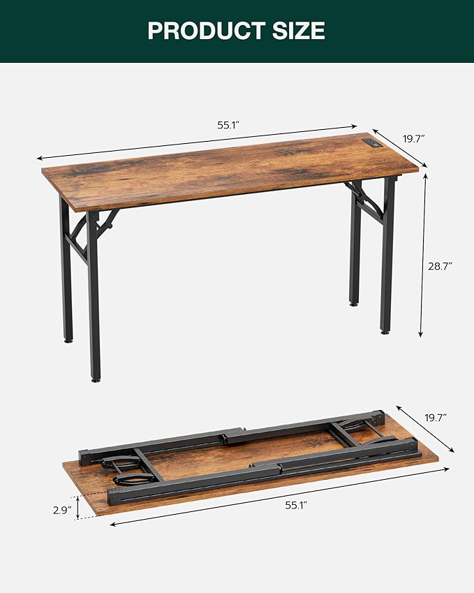 Frylr Small Folding Computer Desk – Portable 55.1 Inch Foldable Laptop Table, Collapsible and Compact for Easy and Fast Setup, Lightweight for Small Spaces, Home Craft and Study Use, Rustic Brown-Ruum Studio Home