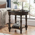 MODERION Oval End Table with Drawer, Solid Wood Sofa Side Table with Storage Shelf, Traditional Living Room Corner Table, Nightstand, Easy Assembly 28” x 22” x 24” Retro Walnut CJZ2233DC-Ruum Studio Home