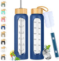 32 oz Glass Water Bottle with Straw - Motivational Time Marker & Silicone Sleeve - Reusable Tumbler Includes 2 Bamboo Lids & Fruit Infuser - 1 Pack-Ruum Studio Home