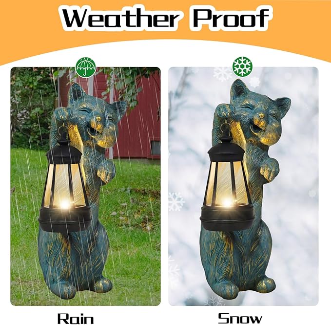 Garden Statues Cat with Solar Lantern Outdoor Bunny Figurines Decorations for Patio Yard Lawn Ornaments Gifts for Birthday Easter Housewarming Mother's Day-Ruum Studio Home