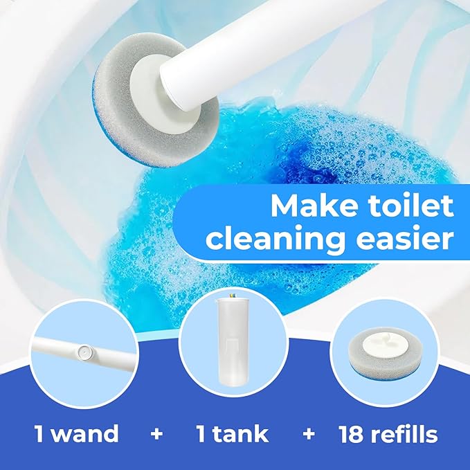 Disposable Toilet Brush&Holder with 18pcs Refills Pads, Toilet Cleaning Kit System,Toilet Bowl Cleaner Wand Holder and Set (1 Wand+1 Caddy+18 Refills)-Ruum Studio Home