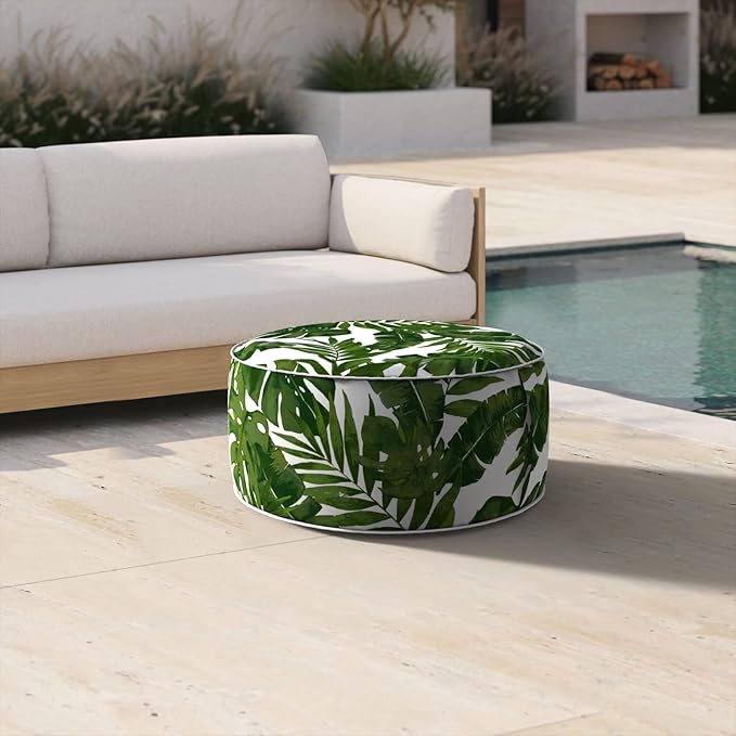Inflatable Ottoman Stool D21 xH9 for Outdoor/Indoor Use, Water Repellent Patio Foot Rest Stool with Portable Handle,Round Pouf Ottoman Suitable for Garden,Deck and Camping - Palm Green-Ruum Studio Home