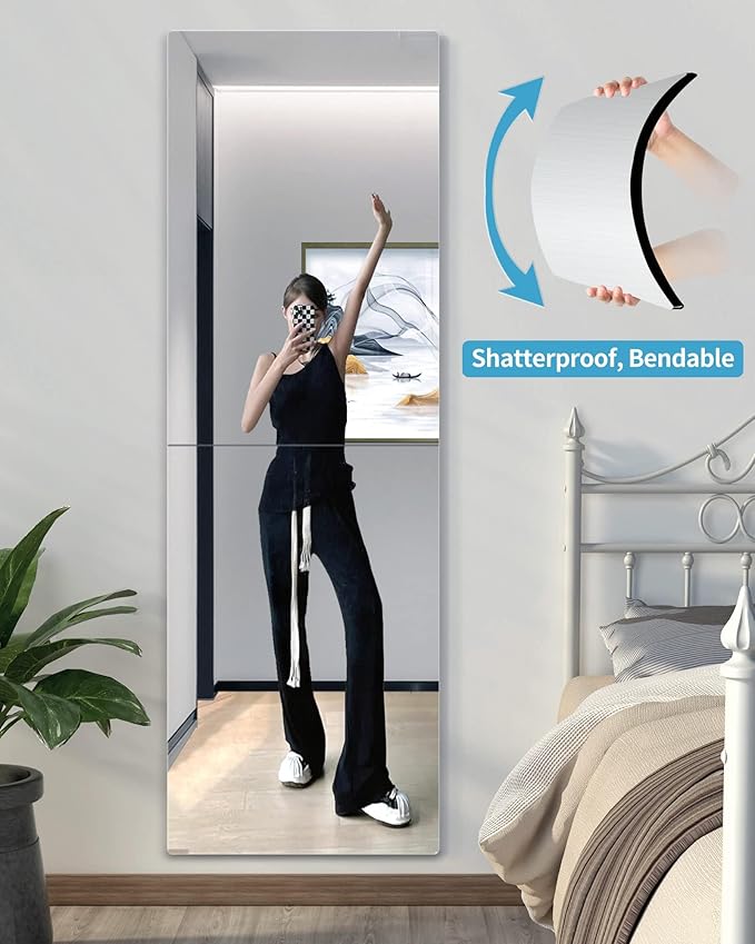 Shatterproof Wall Mirror Full Length for Bedroom, Acrylic Gym Mirrors For Home, Extra Thick: 0.12 inch, 14 x 24 inch x 2 Pcs, Workout Mirrors Safe for Kids, Over The Door, Long Wall Mounted-Ruum Studio Home
