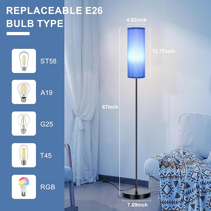 FRIDEKO HOME Floor Lamps for Living Room Bedroom, Dimmable 3 Colors Temperature & Brightness, Tall Standing Lamps, Corner Lamp with Multicolor, 800LM, 9W RGB LED Bulb, Navy Blue Shade-Ruum Studio Home