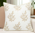 VAGMINE Embroidered Leaves Throw Pillow Cover - 18x18 Inches Square - 100% Cotton Ivory Decorative Cushion Cover - Minimalistic Pattern - Soft Neutral Accent for Sofa, Bed, Couch, Farmhouse Décor-Ruum Studio Home