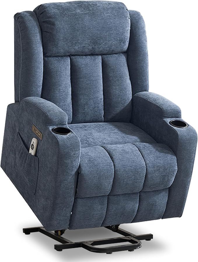 Power Lift Recliner Chair for Elderly with Massage and Heat, Recliner Chairs for Adults, Upgraded Fabric Reclining Sofa Chair with USB & Type-C Ports and Side Pockets, L1188 (Blue)-Ruum Studio Home