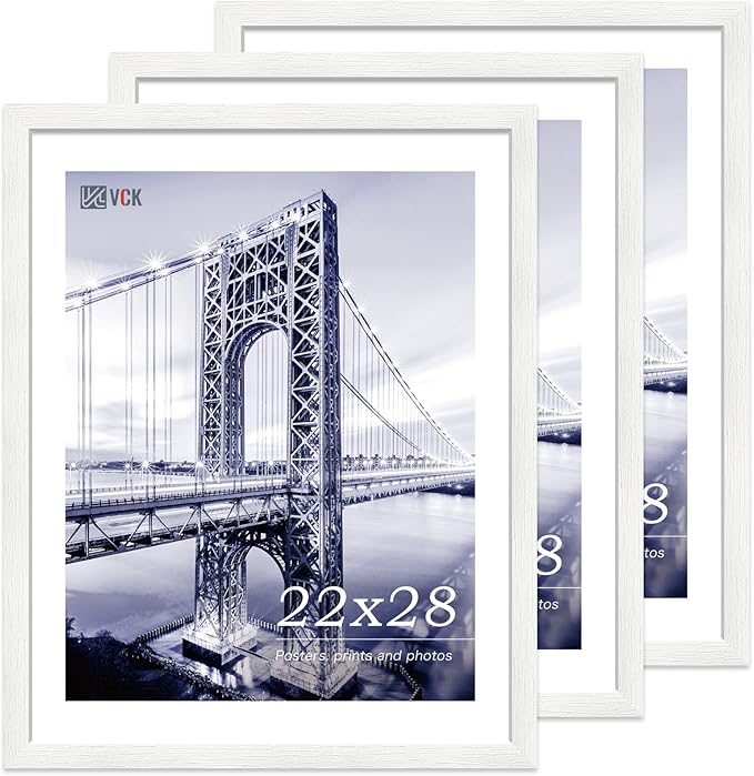 VCK 22x28 Poster Frame Set of 3 - White,Solid Wood Picture Frames, Textured Exclusive Wall Gallery Frame-Ruum Studio Home