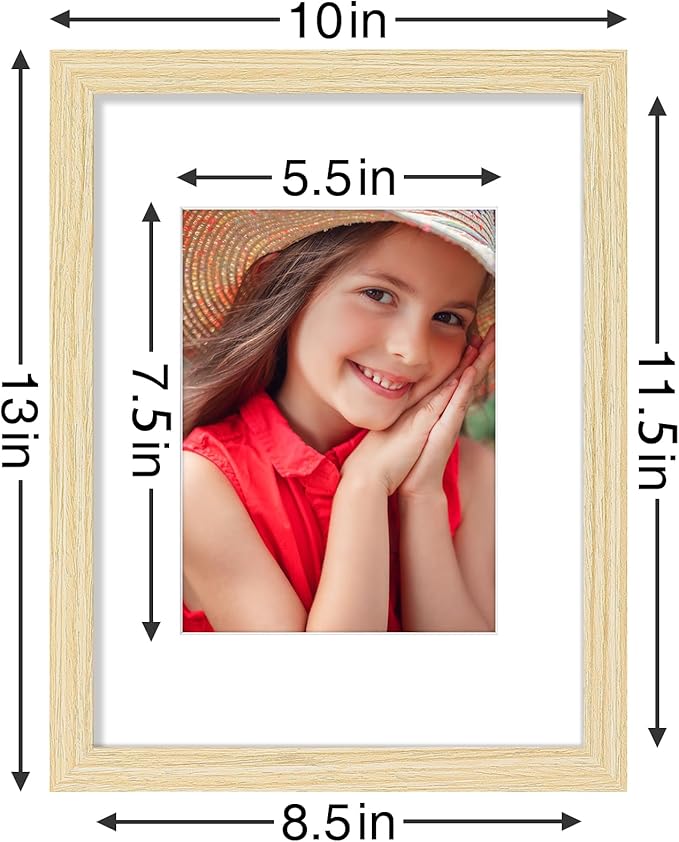 Vittanly 9x12 Picture Frames Set of 9, Shatter Resistant Plexiglass, Display 6x8 Pictures with Mat or 9x12 without Mat, Photo Frames for Wall or Tabletop, Engineered Wood, OAK-Ruum Studio Home